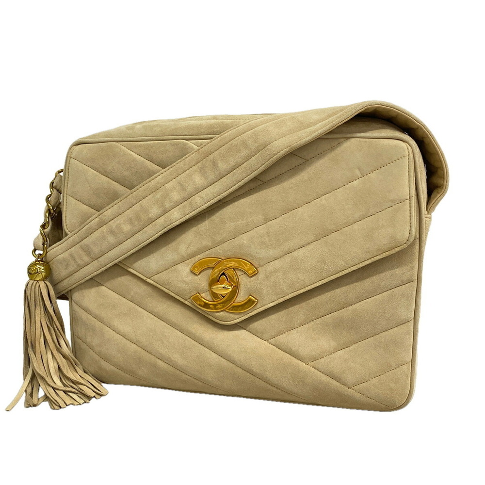 Chanel Shoulder Bag, Suede, Beige, Women's, P3337448